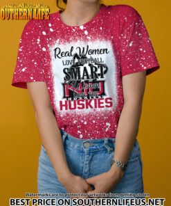 NCAA21 Real Women Love Football Smart Women Love Huskies Bleached 3D Printed Hoodie, TShirt, Sweatshirt