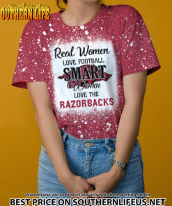 NCAA22 Real Women Love Football Smart Women Love Razorbacks Bleached 3D Printed Hoodie, TShirt, Sweatshirt