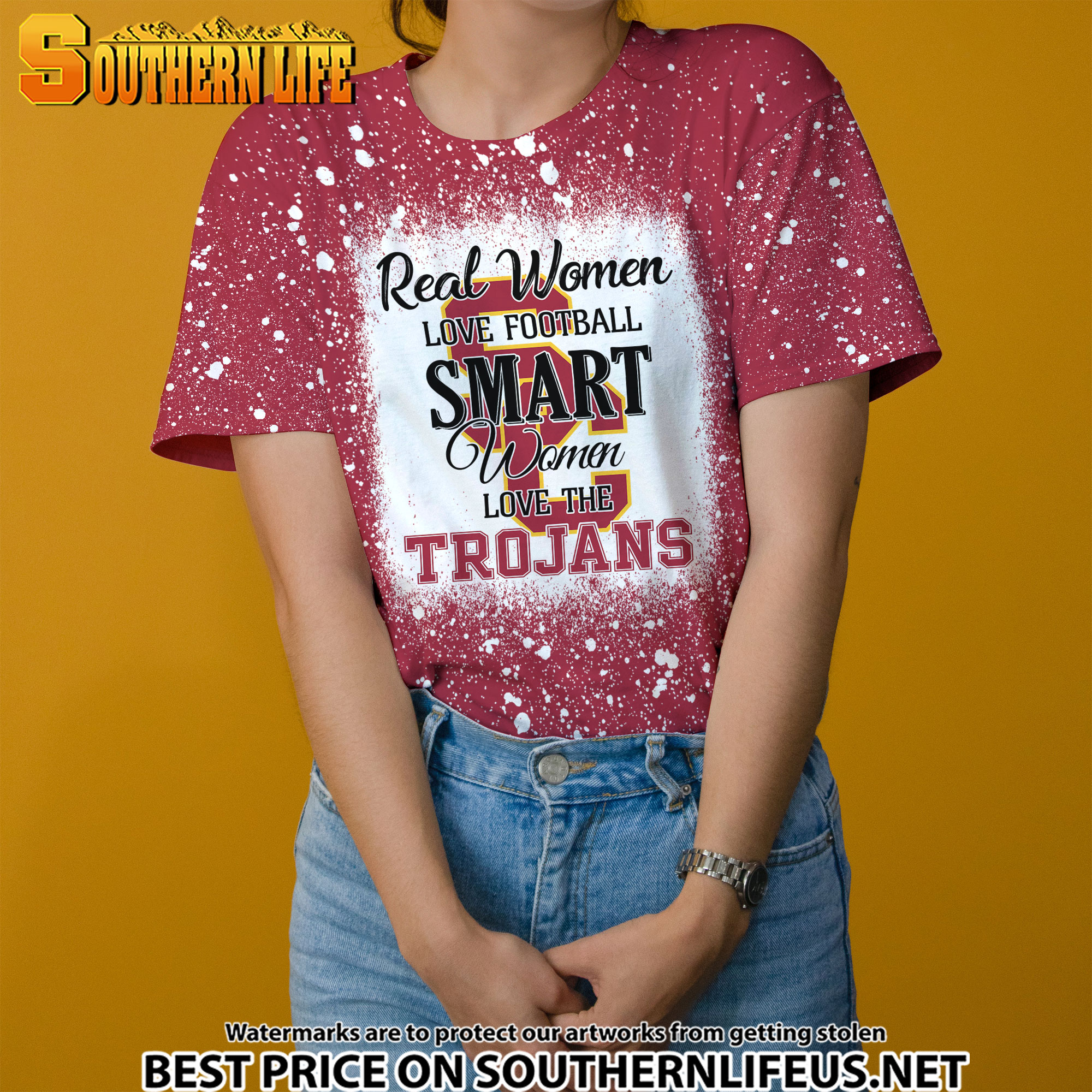 NCAA34 Real Women Love Football Smart Women Love Trojans Bleached 3D Printed Hoodie, TShirt, Sweatshirt