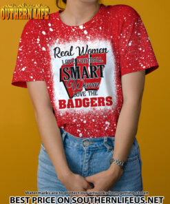 NCAA37 Real Women Love Football Smart Women Love Badgers Bleached 3D Printed Hoodie, TShirt, Sweatshirt