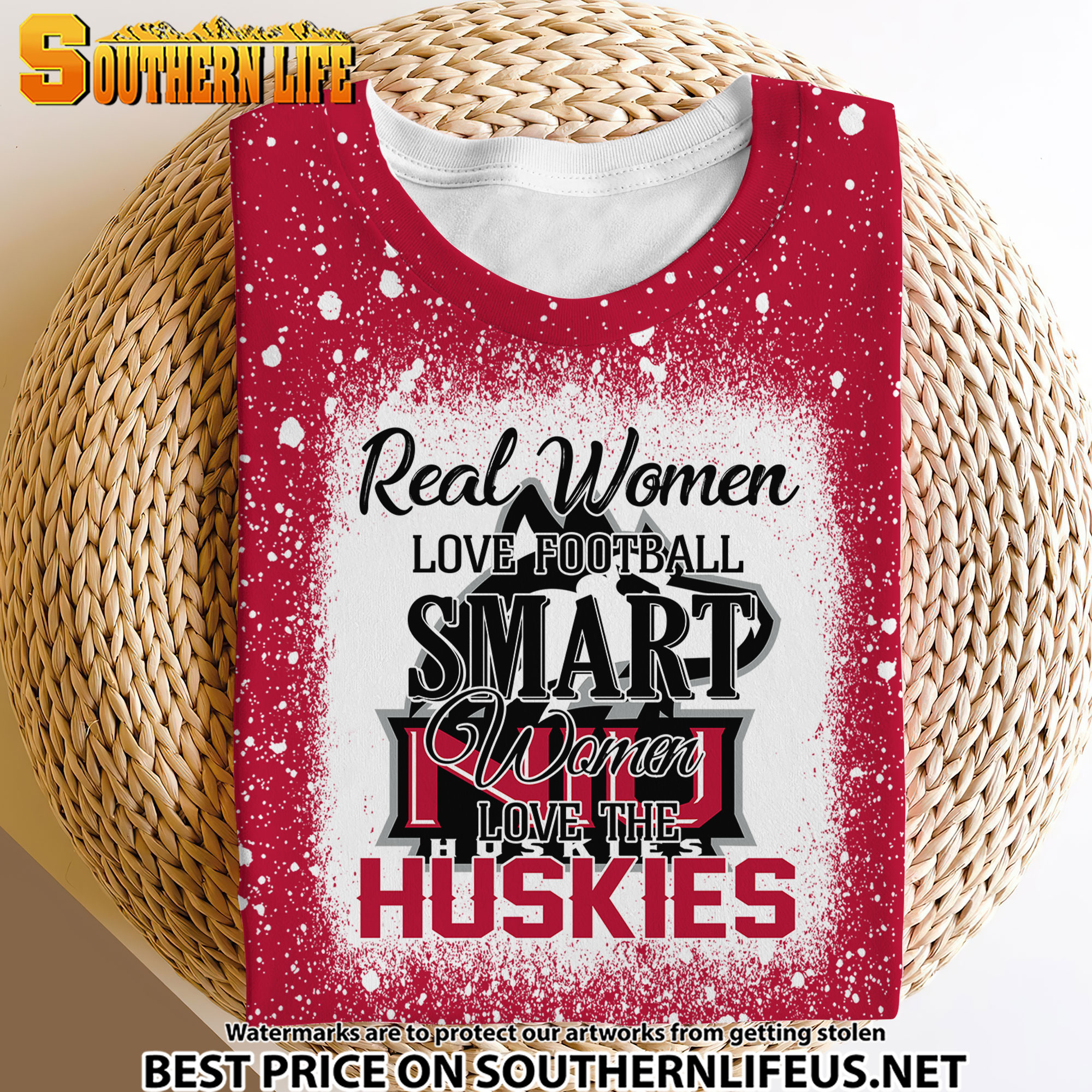 NCAA21 Real Women Love Football Smart Women Love Huskies Bleached 3D Printed Hoodie, TShirt, Sweatshirt - Image 4