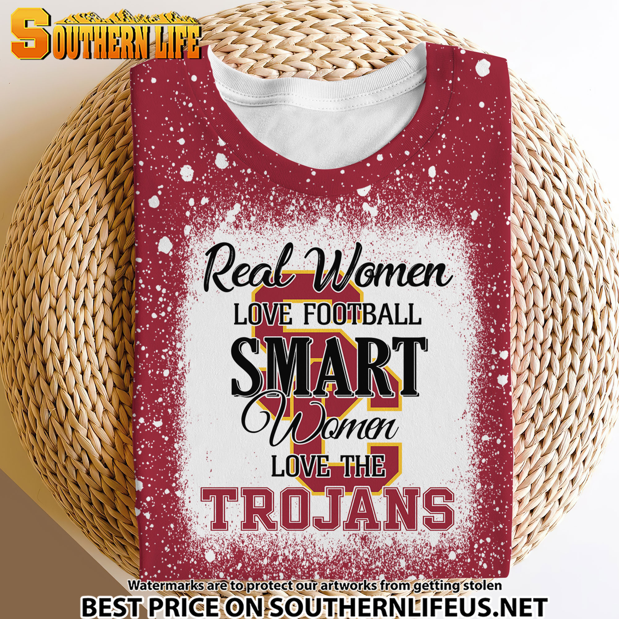 NCAA34 Real Women Love Football Smart Women Love Trojans Bleached 3D Printed Hoodie, TShirt, Sweatshirt - Image 4