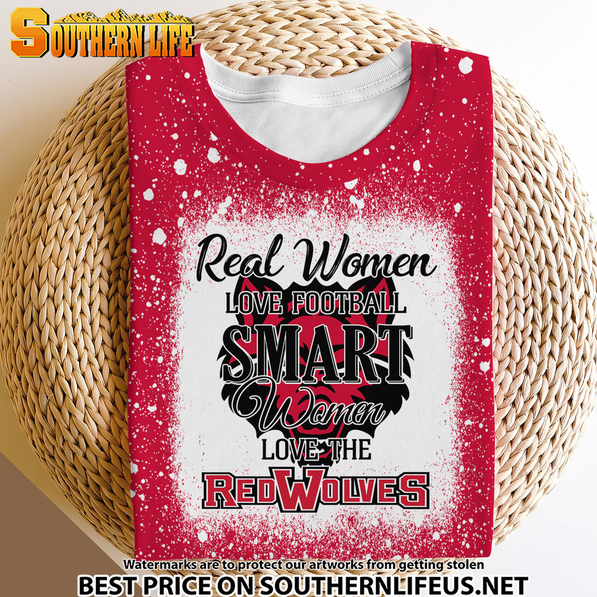 NCAA41 Real Women Love Football Smart Women Love Red Wolves Bleached 3D Printed Hoodie, TShirt, Sweatshirt - Image 4