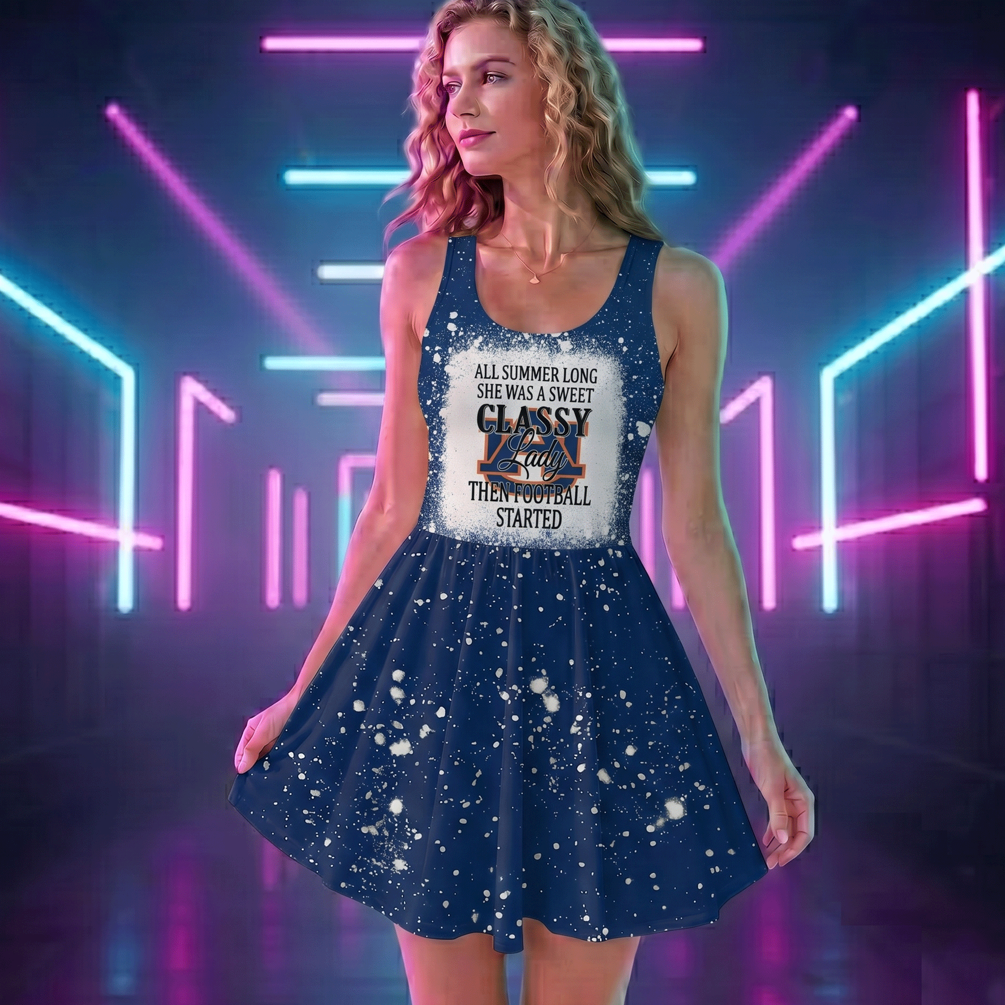 NCAA03 Auburn Tigers Sweet And Classy Lady Bleached Women's Skater Dresses