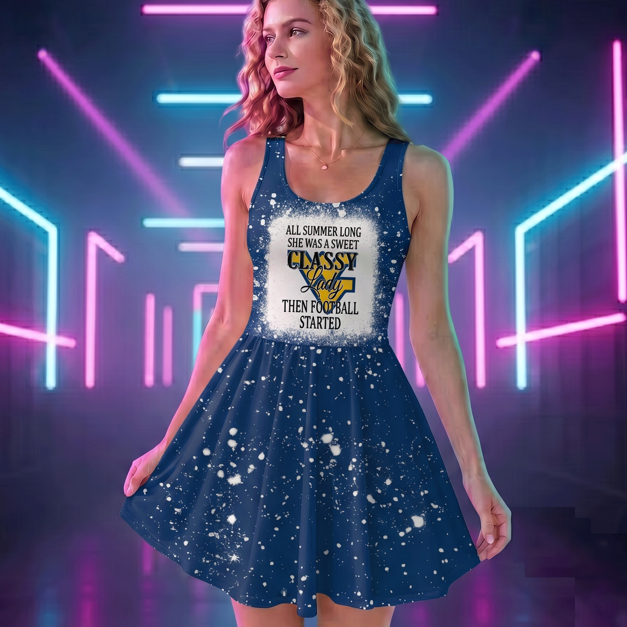 NCAA14 West Virginia Mountaineers Sweet And Classy Lady Bleached Women's Skater Dresses