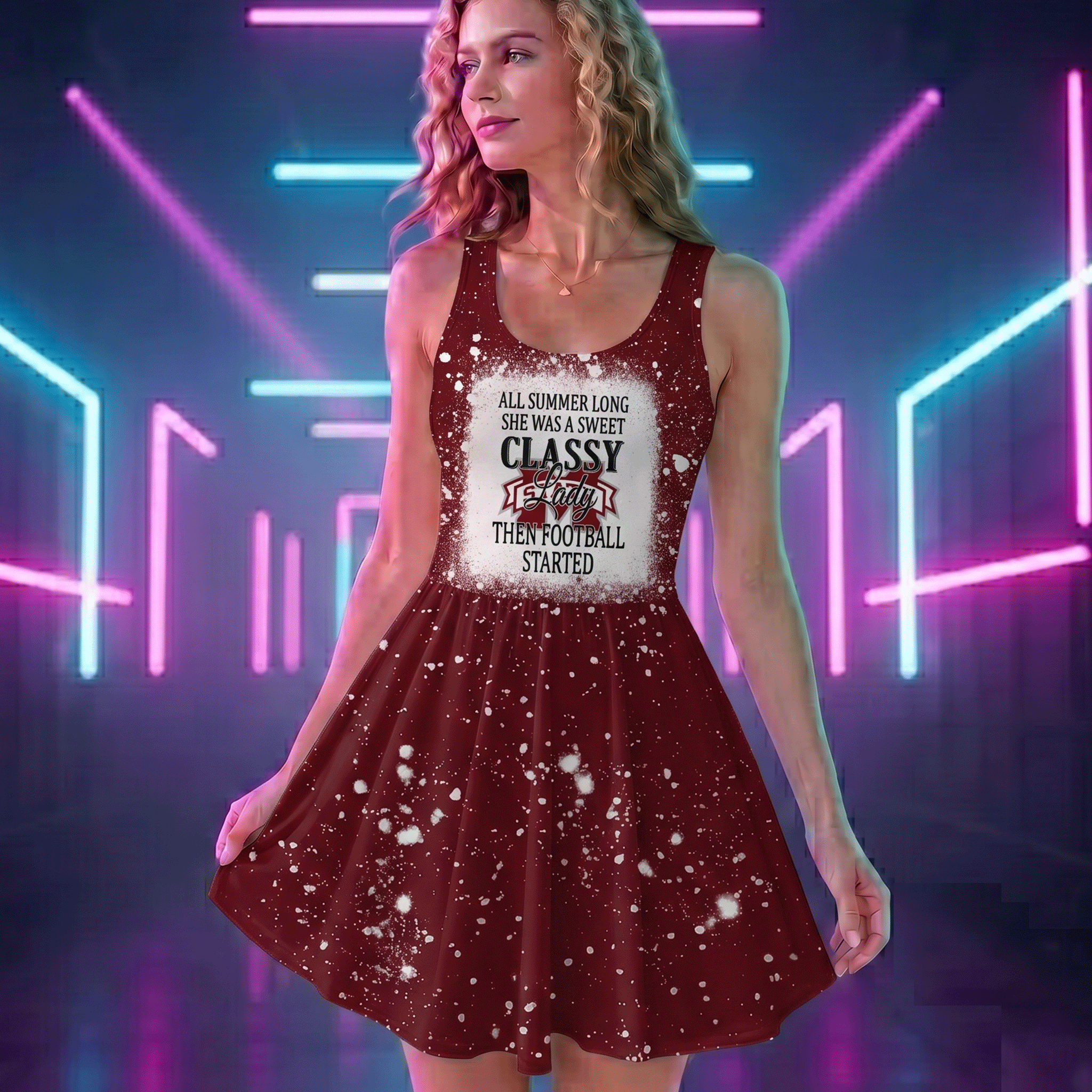 NCAA16 Mississippi State Bulldogs Sweet And Classy Lady Bleached Women's Skater Dresses
