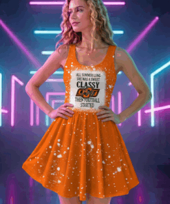 NCAA17 Oklahoma State Cowboys Sweet And Classy Lady Bleached Women's Skater Dresses