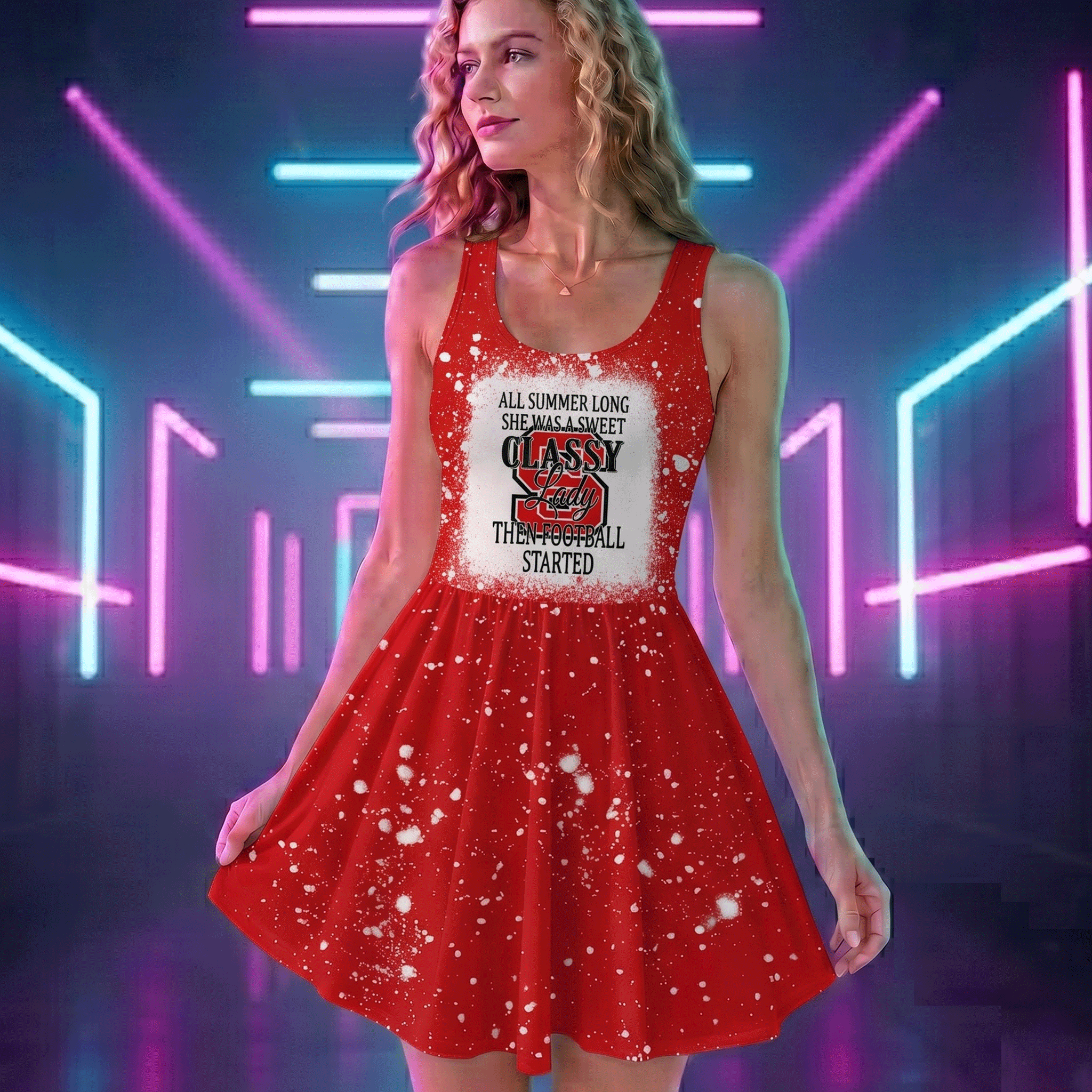 NCAA18 NC State Wolfpack Sweet And Classy Lady Bleached Women's Skater Dresses