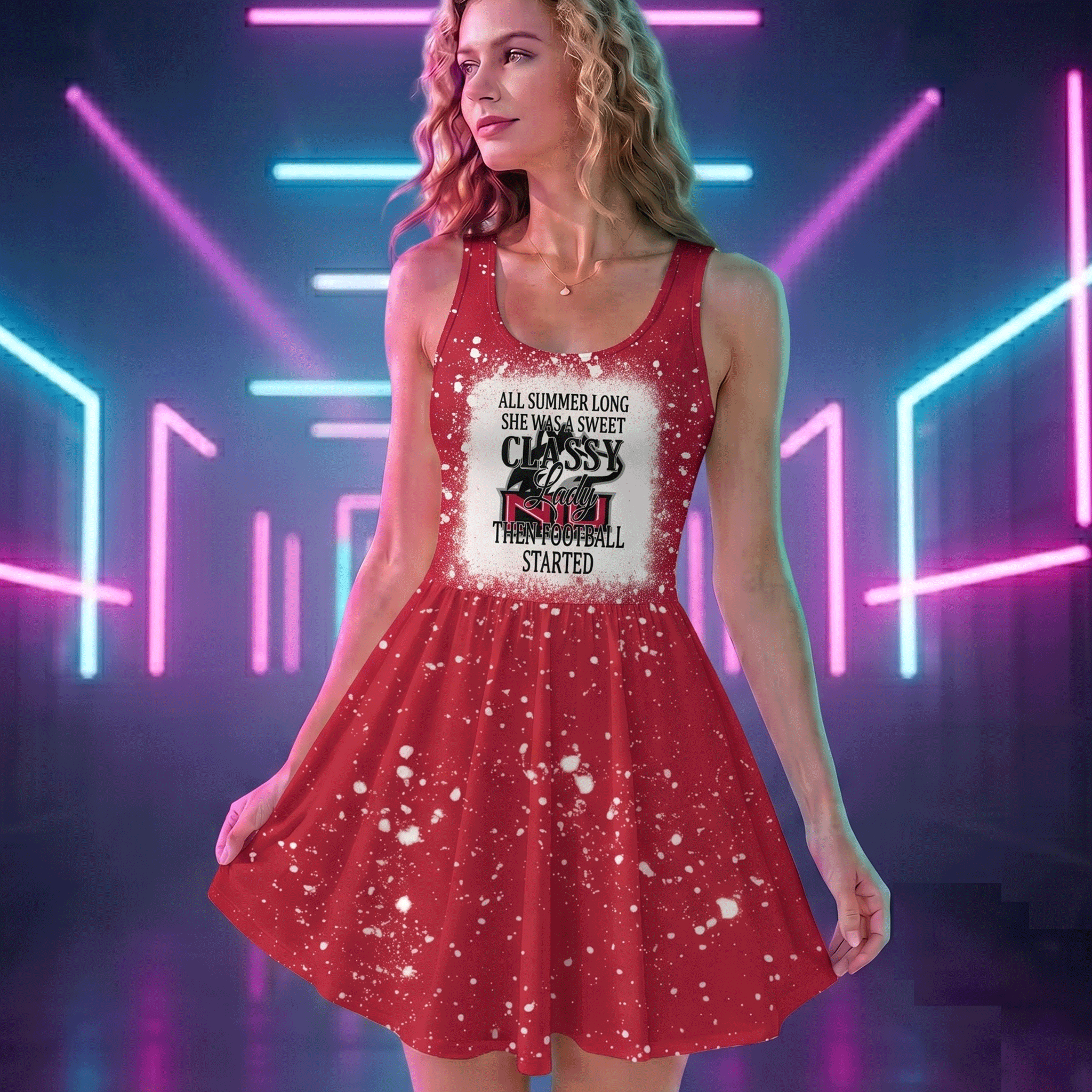 NCAA21 Northern Illinois Huskies Sweet And Classy Lady Bleached Women's Skater Dresses