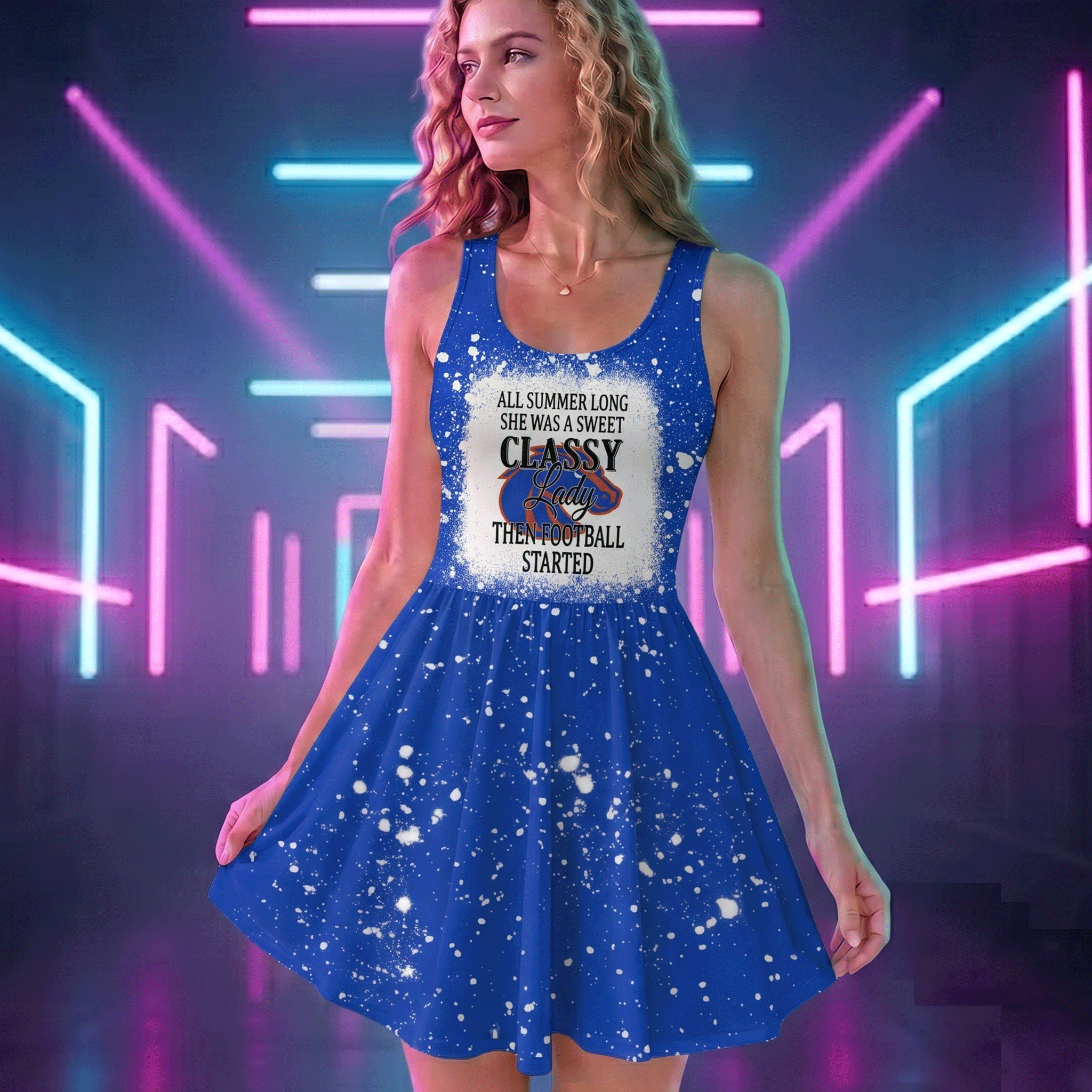 NCAA23 Boise State Broncos Sweet And Classy Lady Bleached Women's Skater Dresses