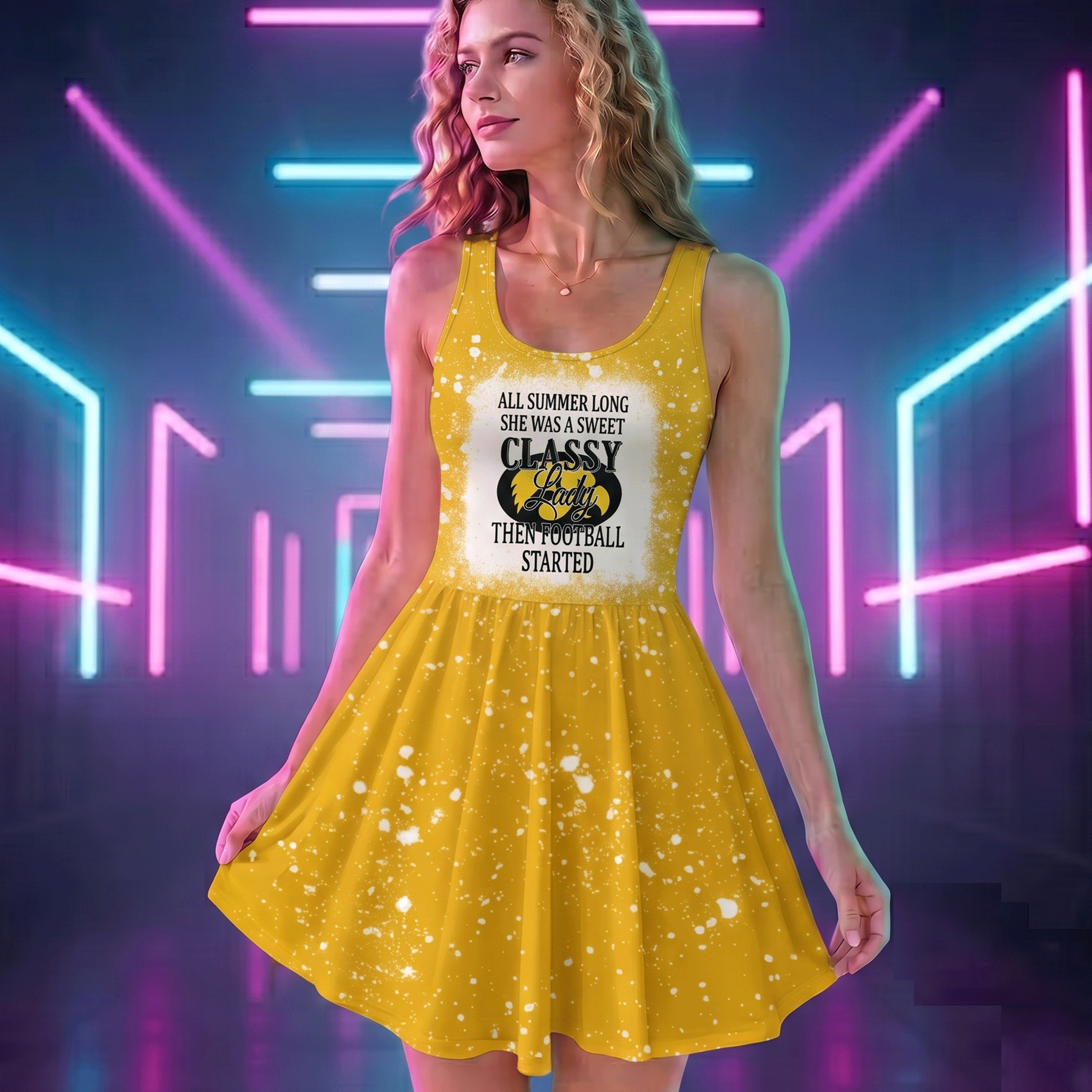 NCAA24 Iowa Hawkeyes Sweet And Classy Lady Bleached Women's Skater Dresses