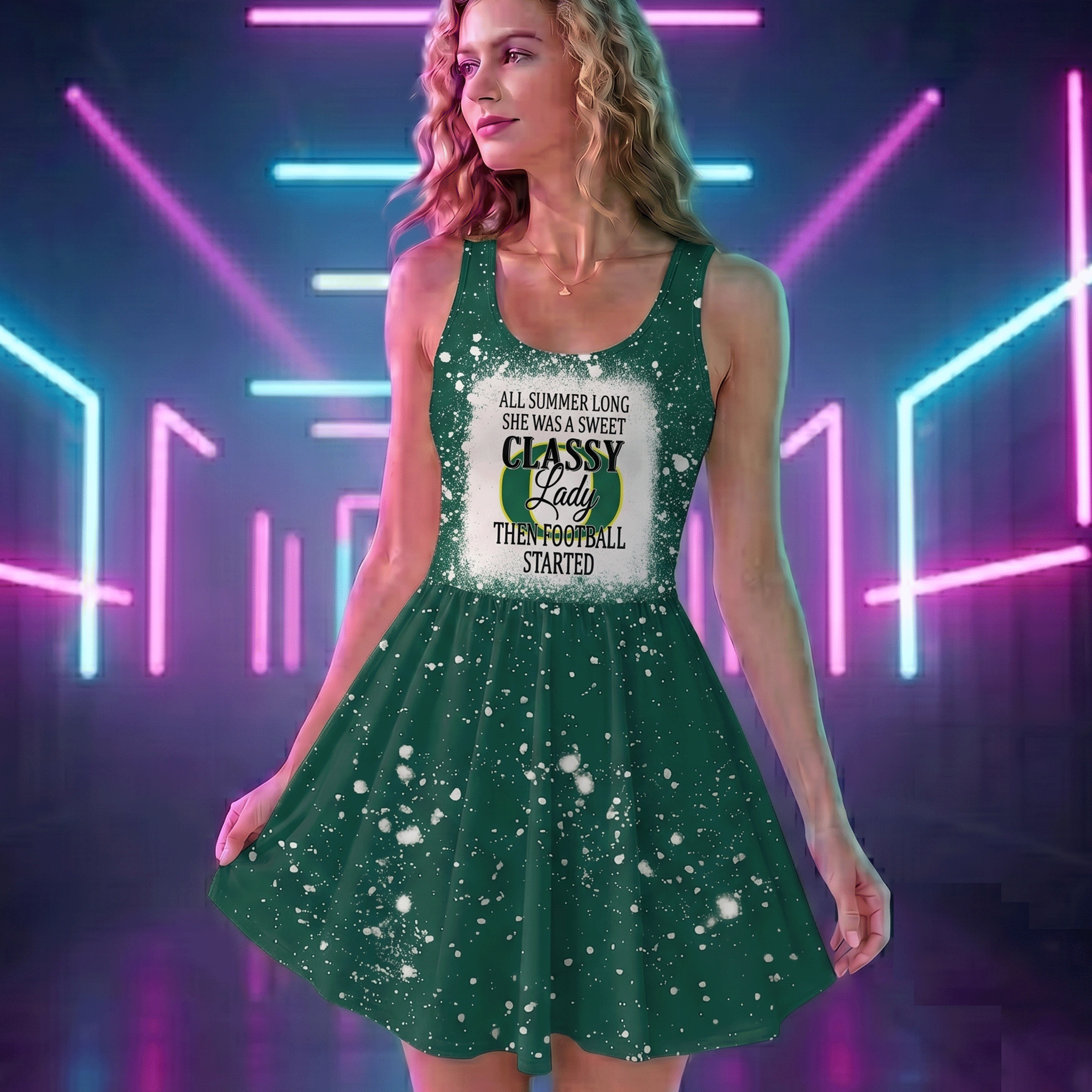 NCAA26 Oregon Ducks Sweet And Classy Lady Bleached Women's Skater Dresses