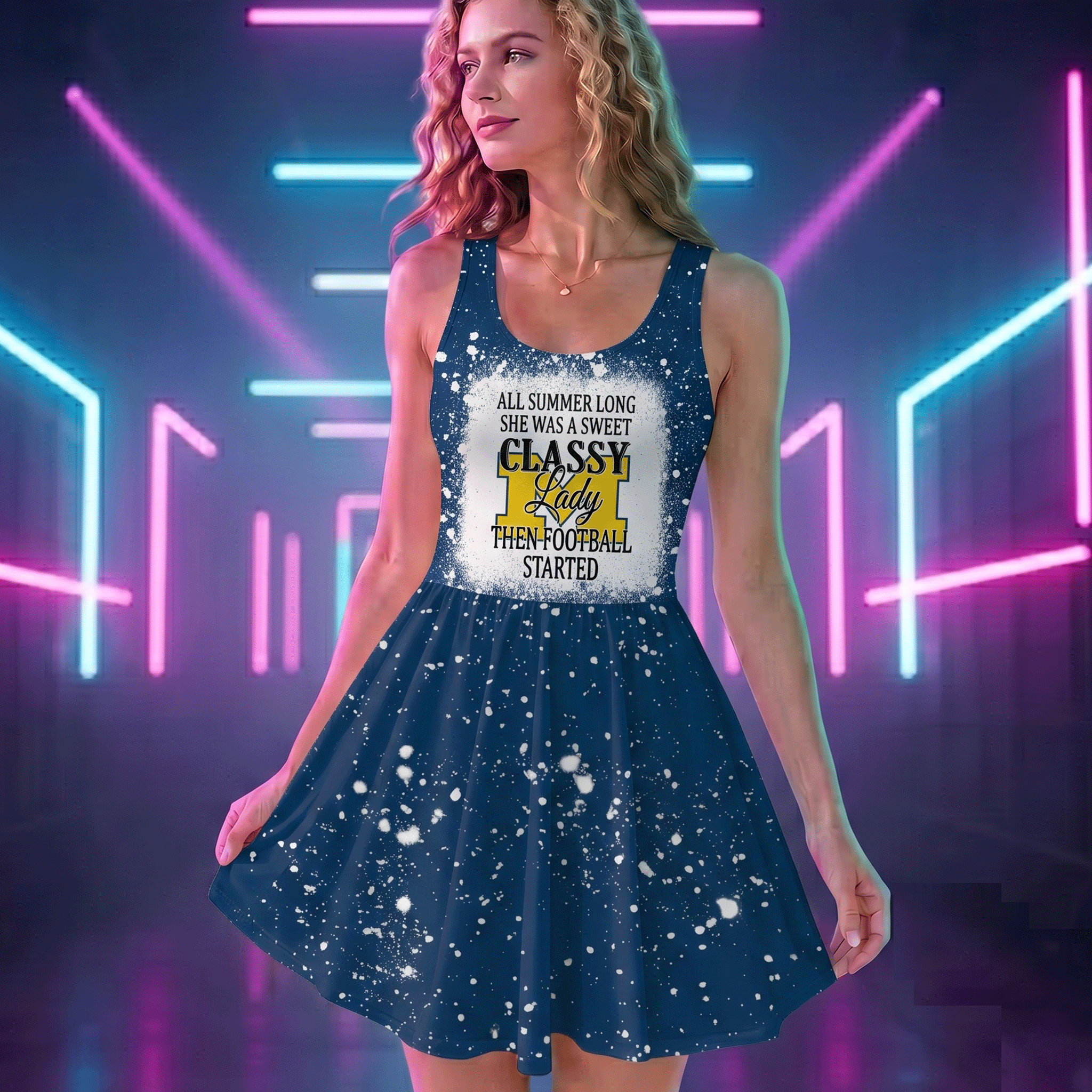 NCAA2A Michigan Wolverines Sweet And Classy Lady Bleached Women's Skater Dresses