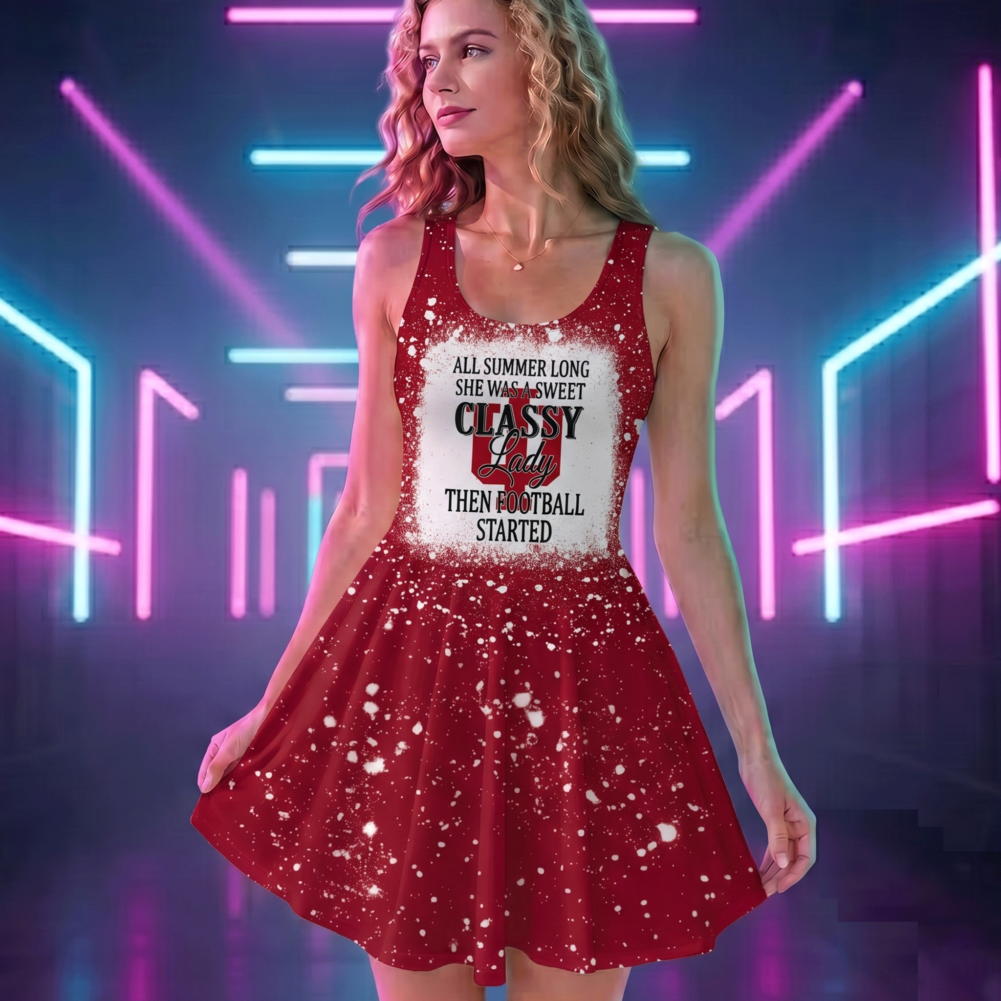 NCAA30 Indiana Hoosiers Sweet And Classy Lady Bleached Women's Skater Dresses