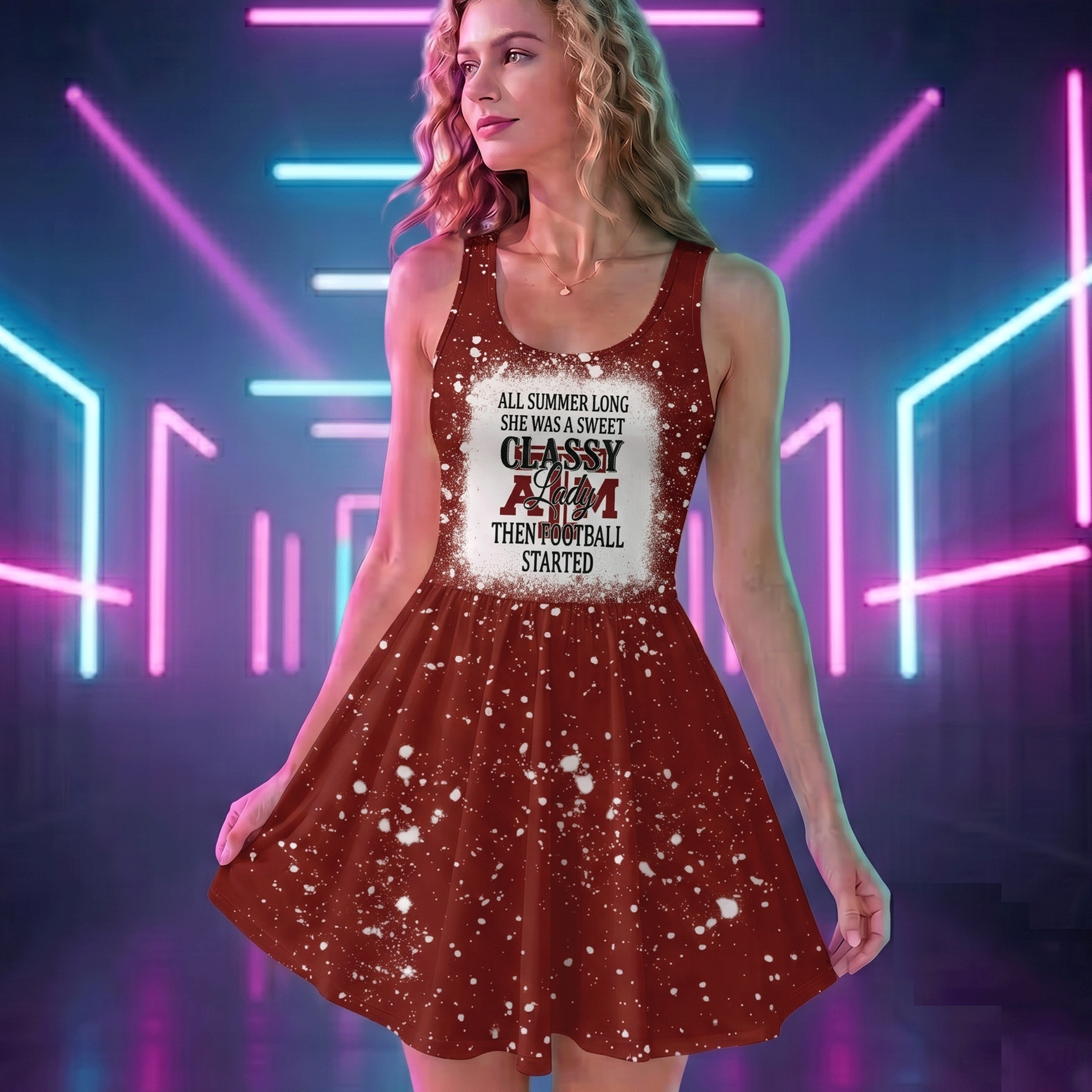 NCAA31 Texas A&M Aggies Sweet And Classy Lady Bleached Women's Skater Dresses